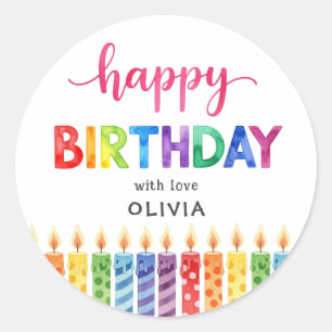 Schattigee kleurrijke Happy Birthday waterverf Ronde Sticker