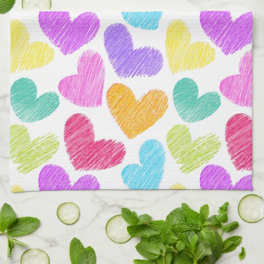 Schattigee Kleurrijke Hart Pastel Valentijn Liefde Theedoek (Gevouwen)