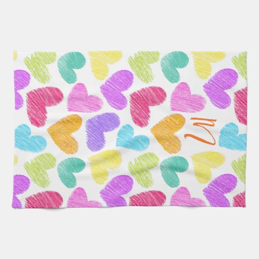 Schattigee Kleurrijke Hart Pastel Valentijn Liefde Theedoek (Horizontaal)