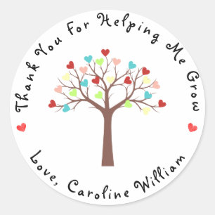 Schattigee kleurrijke harten boom dank u ronde sticker