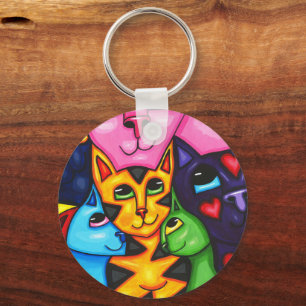 Schattigee Kleurrijke Katten grillige Kunst Origin Sleutelhanger