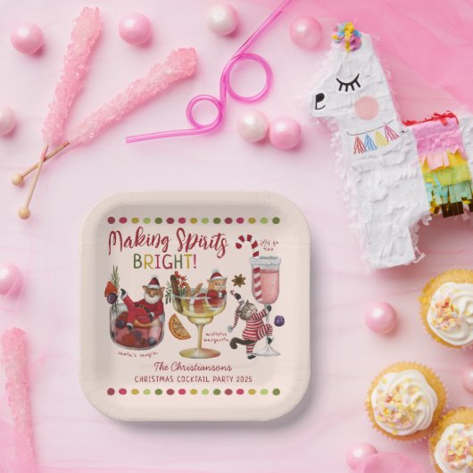 Schattigee kleurrijke kattencocktail kerstfeest papieren bordje (Feest)