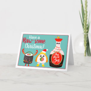 Schattigee Kleurrijke Kawaii Sushi Pun Raw-some Ch Feestdagen Kaart