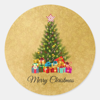 Schattigee, kleurrijke kerstcadeaus, dennenboom, g ronde sticker