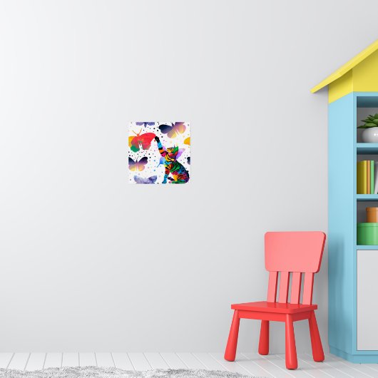 Schattigee kleurrijke kitten kat vlinder grillig poster (Kinderkamer 1)