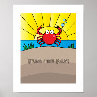 Schattigee Kleurrijke Krab Illustratie - Ocean Ani Poster