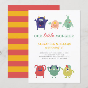 Schattigee kleurrijke Little Monster Kind's verjaa Kaart