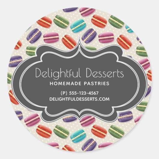 Schattigee Kleurrijke Macarons Pattern Business Ronde Sticker (Voorkant)