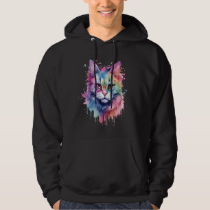 Schattigee Kleurrijke Maine Coon Kattengezicht Voo Hoodie