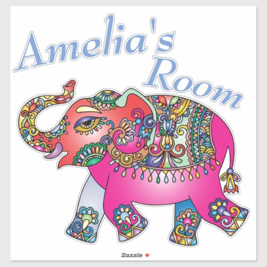 Schattigee Kleurrijke Olifant Kind Slaapkamerdeur  Sticker (Vel)