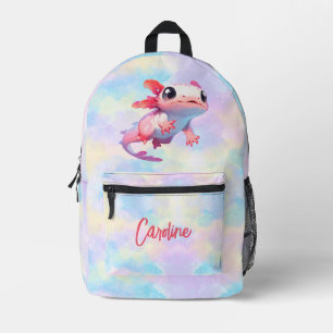 Schattigee kleurrijke pastel regenboog axolotl mei bedrukte rugzak