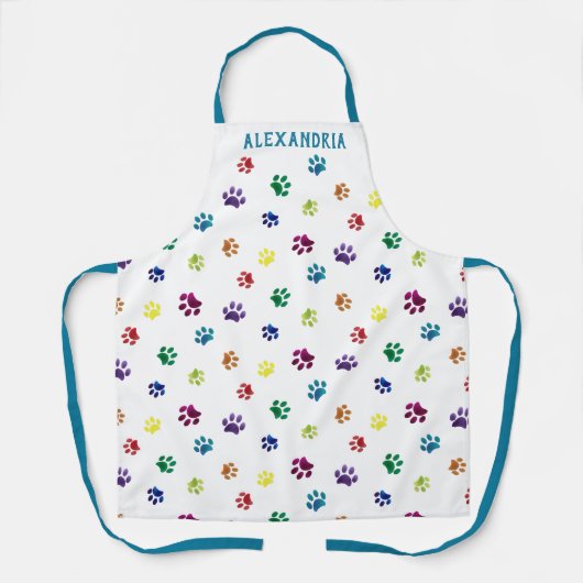 Schattigee Kleurrijke Paw Prints Patroon Gepersona Schort (Voorkant)