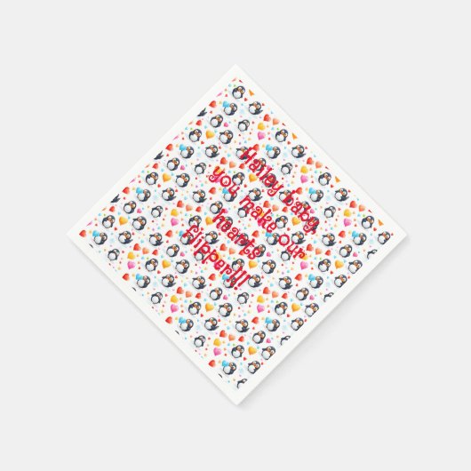 Schattigee & Kleurrijke Pinguïn Liefde Servet (Hoek)