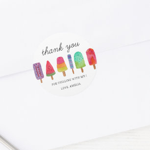 Schattigee kleurrijke popsicle party dank je wel k ronde sticker
