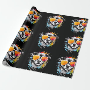 Schattigee kleurrijke Puppy met zonnebril splash Cadeaupapier