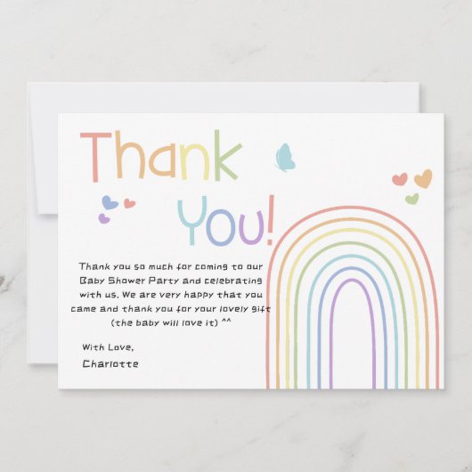 Schattigee kleurrijke regenboog Baby shower dank u Bedankkaart (Voorkant)