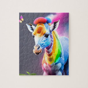 Schattigee kleurrijke regenboog Giraffe en vlinder Legpuzzel