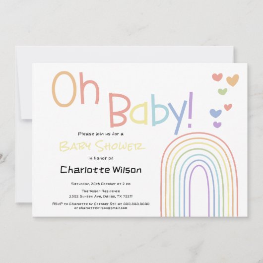 Schattigee Kleurrijke Regenboog met Harten Baby sh Kaart (Voorkant)