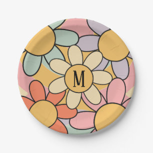 Schattigee kleurrijke retro stijl madeliefjes papieren bordje