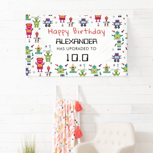 Schattigee Kleurrijke Robots Kinder Robot Verjaard Spandoek (Insitu)