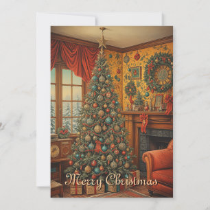 Schattigee kleurrijke  rustieke vrolijke kerstboom feestdagenkaart