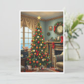 Schattigee kleurrijke rustieke vrolijke kerstboom feestdagenkaart (Staand voorkant)