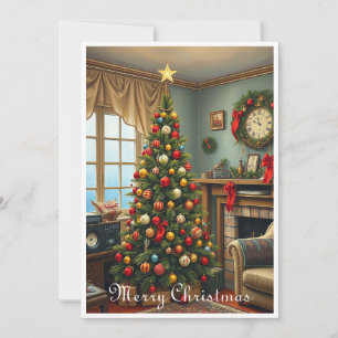 Schattigee kleurrijke  rustieke vrolijke kerstboom feestdagenkaart