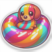 Schattigee Kleurrijke teckel in Rainbow Pool Float Sticker (Voorkant)