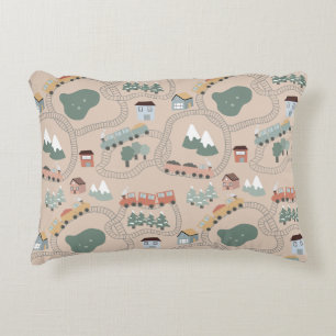 Schattigee kleurrijke treinen op treinrails Kinder Accent Kussen