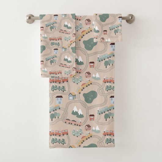 Schattigee kleurrijke treinen op treinrails Kinder Bad Handdoek (Insitu)