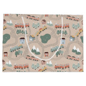 Schattigee kleurrijke treinen op treinrails Kinder Groot Cadeauzakje (Achterkant)