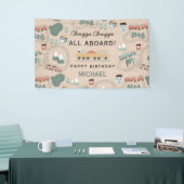 Schattigee Kleurrijke Treinen Op Treinsporen Verja Spandoek (Beurs)