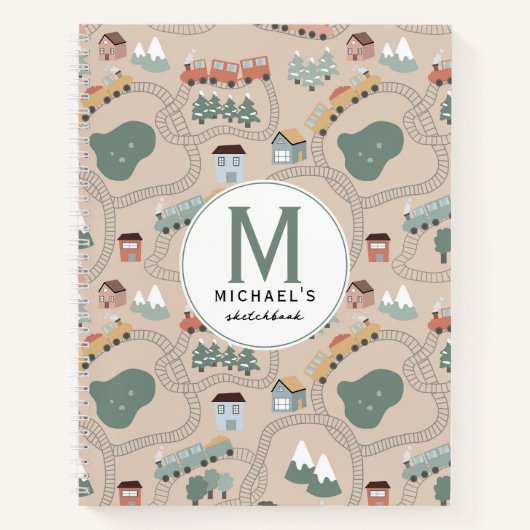 Schattigee kleurrijke treinsporen Kinder schetsboe Notitieboek (Voorkant)