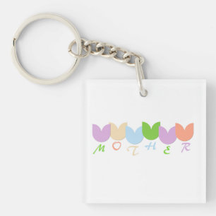 Schattigee kleurrijke tulpen moeder, 6-letter gepe sleutelhanger