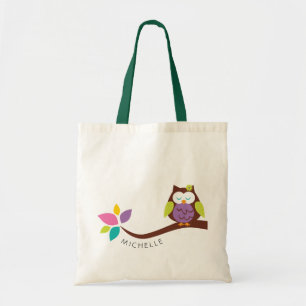 Schattigee Kleurrijke uil op een tak GEPERSONALISE Tote Bag