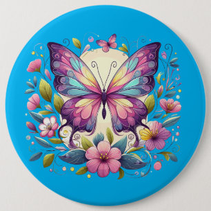 Schattigee, kleurrijke vlinder ronde button 6,0 cm