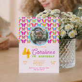 Schattigee Kleurrijke Vlinders Meisje 4e Verjaarda Kaart