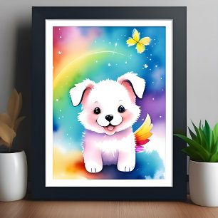 Schattigee Kleurrijke Waterverf puppy hond Kinder Poster