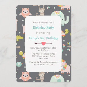 Schattigee kleurrijke wilde dieren verjaardagsfees kaart