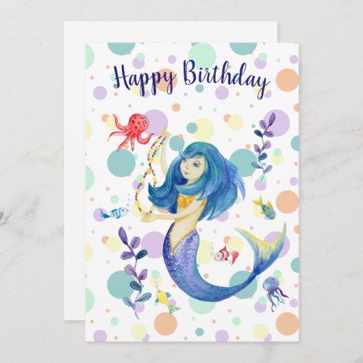 Schattigee kleurrijke zeemeermin onder het Zee Feestdagenkaart (Voorkant / Achterkant)