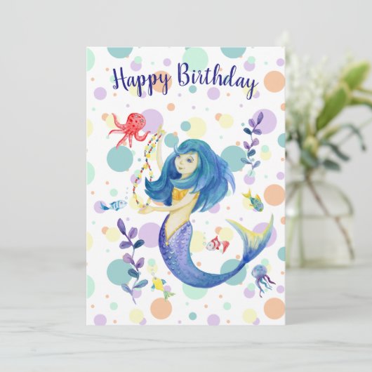Schattigee kleurrijke zeemeermin onder het Zee Feestdagenkaart (Staand voorkant)