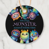 Schattigee Knuffelige Kleurrijke Kleine Monsters K Bedankjes Labels (Voorkant)