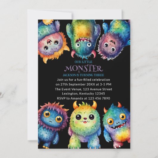 Schattigee Knuffelige Kleurrijke Kleine Monsters K Kaart (Voorkant)