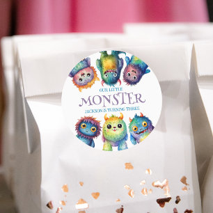 Schattigee Knuffelige Kleurrijke Kleine Monsters K Ronde Sticker