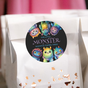 Schattigee Knuffelige Kleurrijke Kleine Monsters K Ronde Sticker