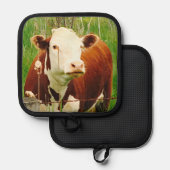 Schattigee Knuffelige Koe 4Carey Oven Mitt en Pot  Pannenlap (Voorkant / Achterkant)