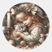 Schattigee Knuffelkitten Kerst Ronde Sticker (Voorkant)