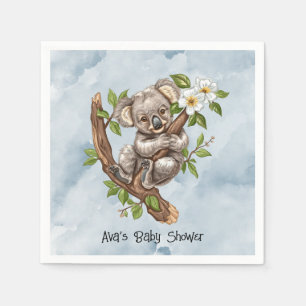 Schattigee Koala Beer Blauwe Waterverf Baby shower Servet