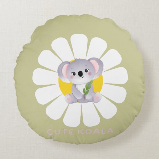Schattigee koala Beer daisy flower Zoo Dierenliefd Rond Kussen (Voorkant)