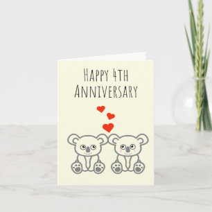 Schattigee Koala Beer paar-Happy 4e Jubileum Kaart
